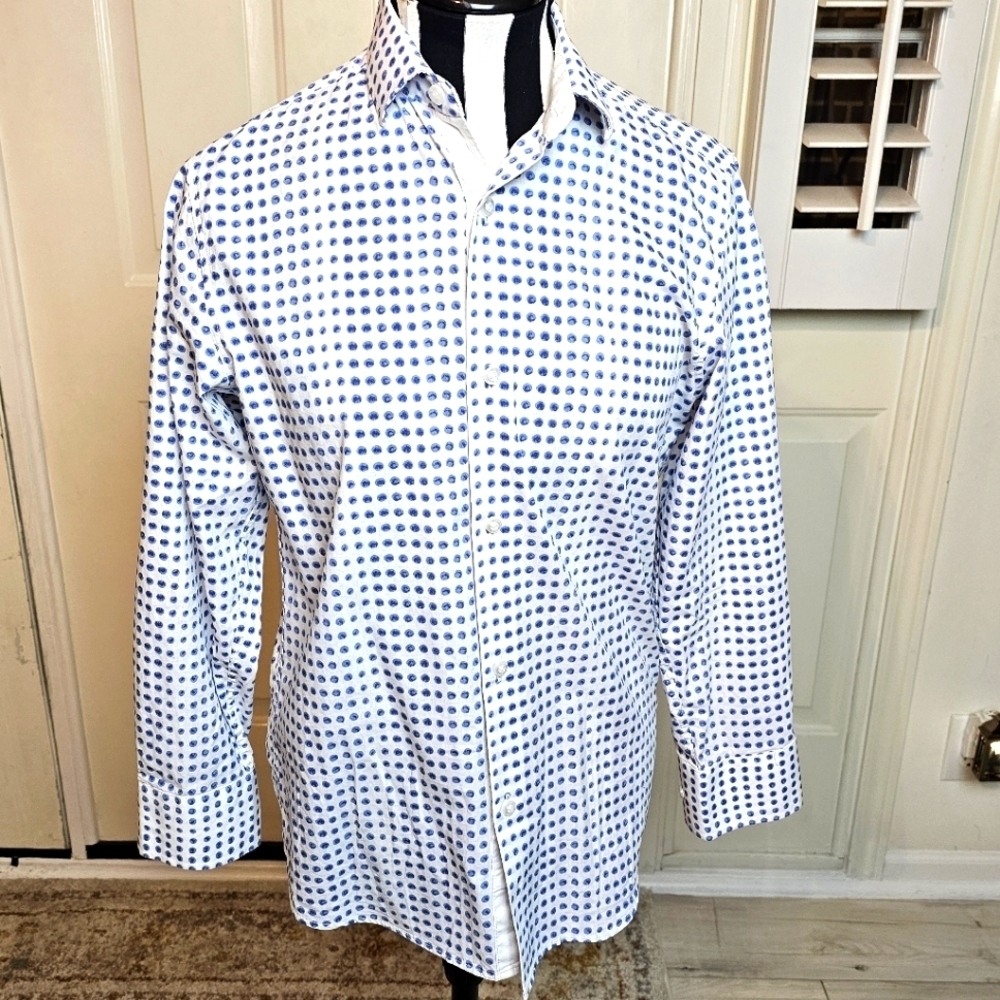 Elie Balleh Young Mens Blue Patterned Shirt Size 16